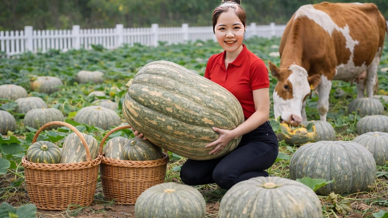 Harvesting 1000+KG of fresh giant PUMPKINS and taking them to the market to sell - Village life.