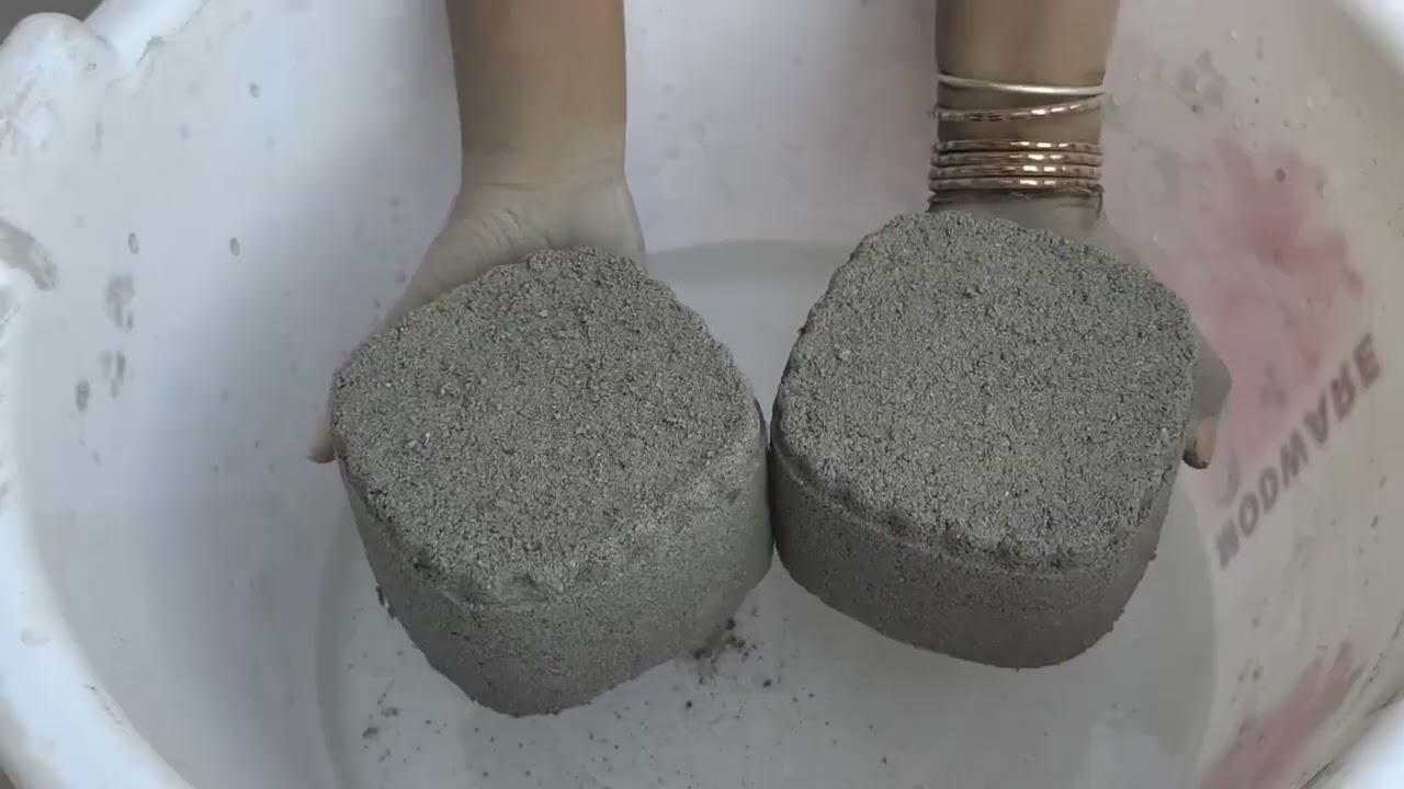 Asmr - sand cement+ charcoalashes crumbling dry and water 💦