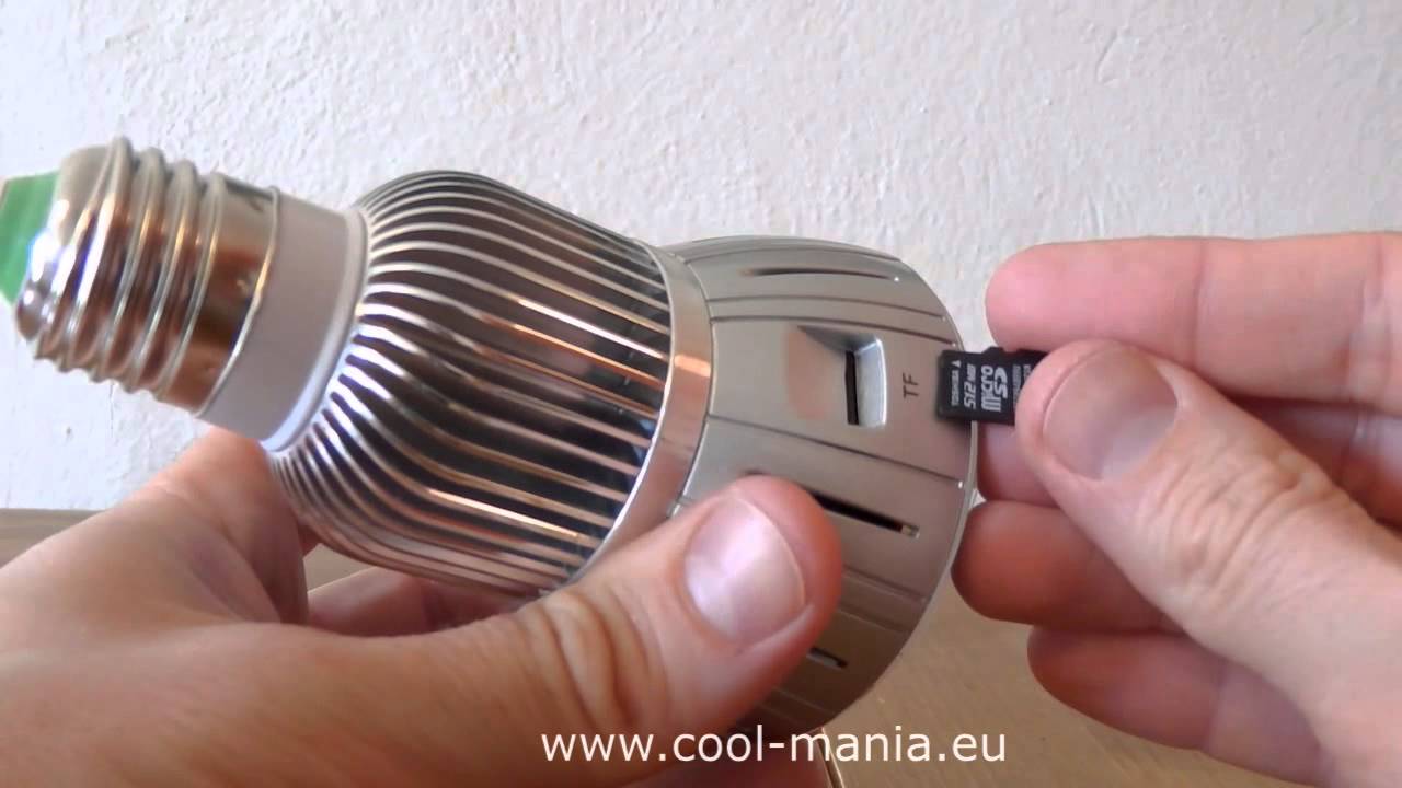 Bulb spy camera with IR + motion detection + sound control (www.cool-mania.com)