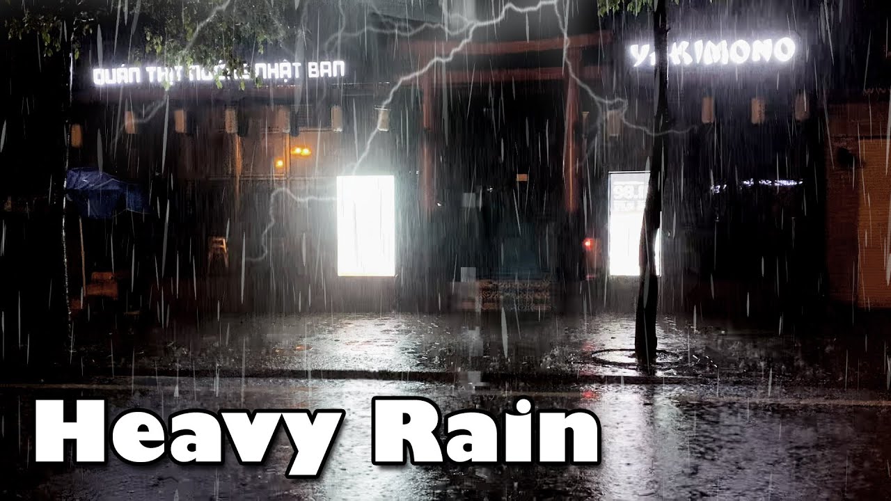 Heavy Rain and Thunder Sounds at Japanese Restaurant - Thunderstorm, Torrential Rain for Sleeping