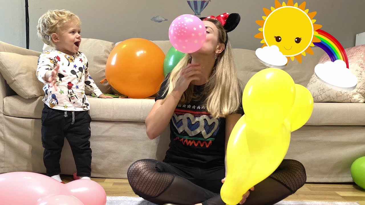 Ilya and Mommy playing with Balloons and Learning colors