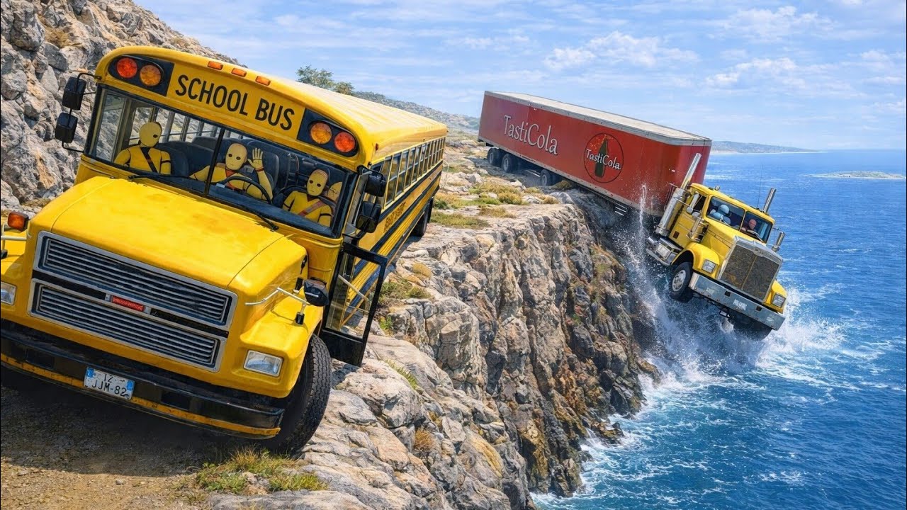 School Bus vs Tasty Cola Drink Truck 😱 | Dangerous Cliff Crash Test | BeamNG.drive 🔥 #133