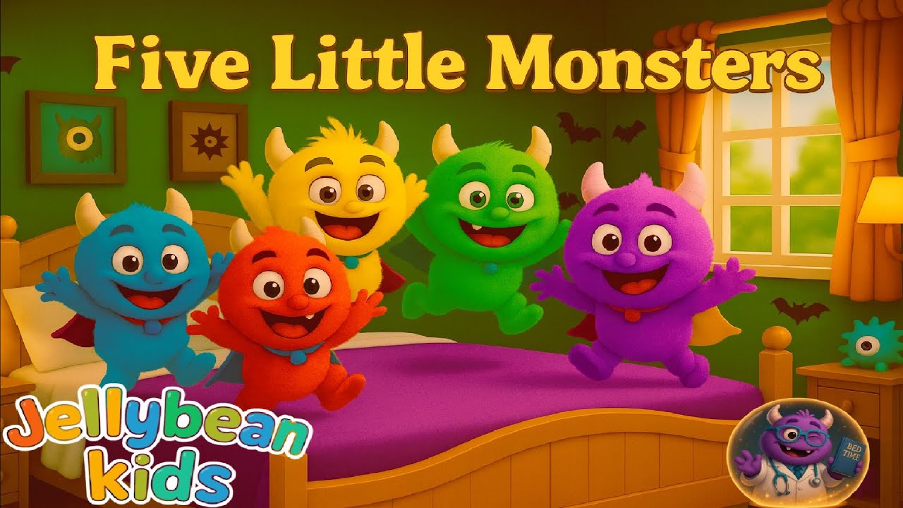 Five Little Monsters | Halloween Monster Nursery Rhyme for Kids | Jellybean Kids