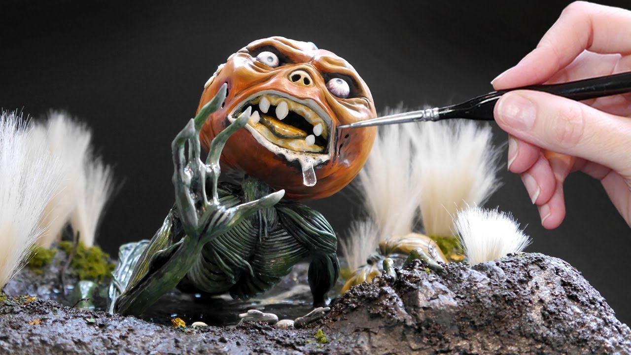 ZOMBIE PUMPKIN Swamp diorama / resin / Polymer Clay
