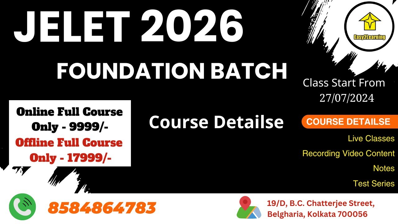 JELET 2026 Foundation Batch | Offline & Online Details | By Easy2Learning