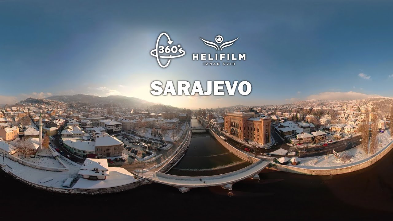 360° video Sarajeva - Sarajevo prekriveno snijegom - Ljepote Bosne i Hercegovine iz zraka