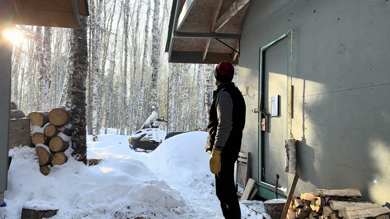 Sunrise at the cabin, splitting wood, -25*C