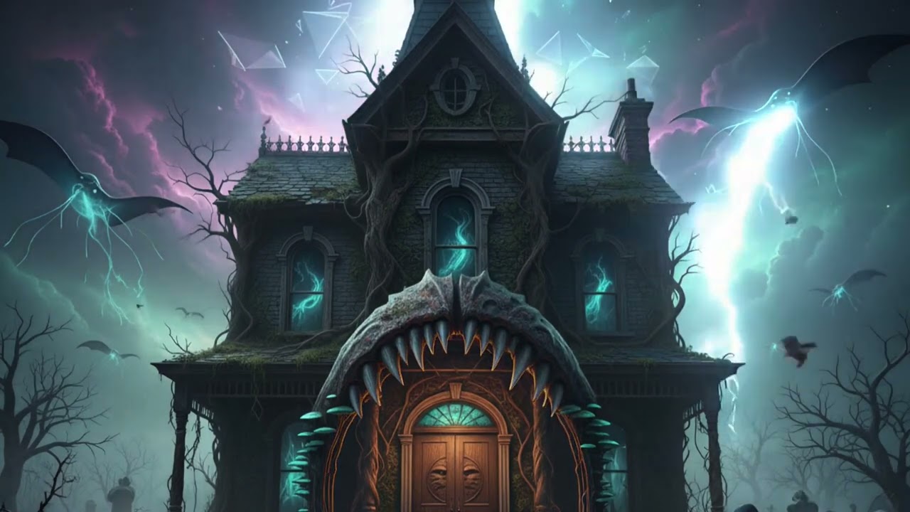 👻 Haunted House Ambience – Terrifying Lightning, Screeching Bats & the Horrifying Giant Mouth 😱