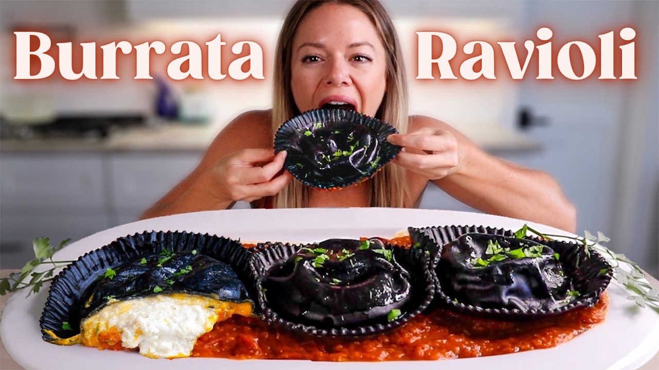 Creamy Burrata Cheese Ravioli 🍂 | No Talking Mukbang & Recipe!