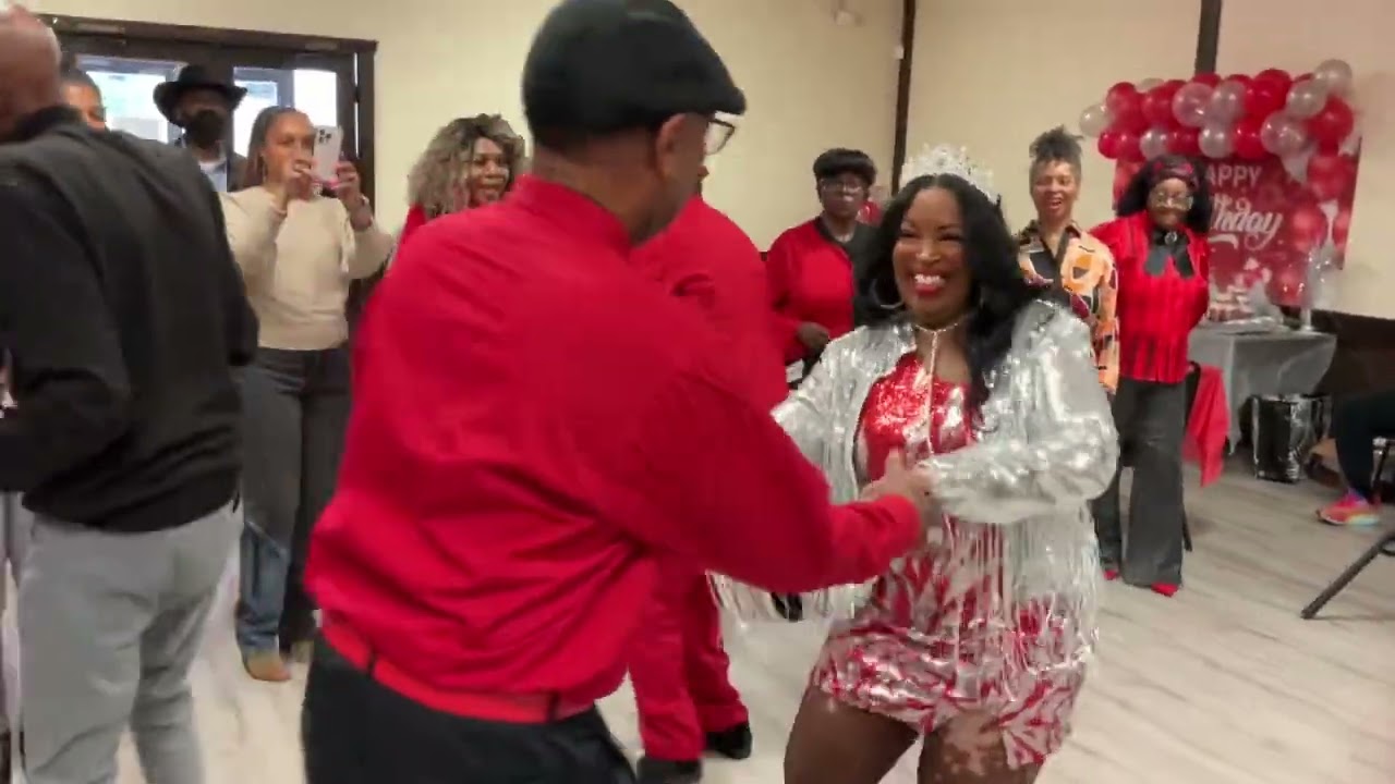 Sharon Myles-BD Entrance w/ sister Karen & daughter, Glo-DMV Senior Hand Dancers & DJ Ernie “G”.