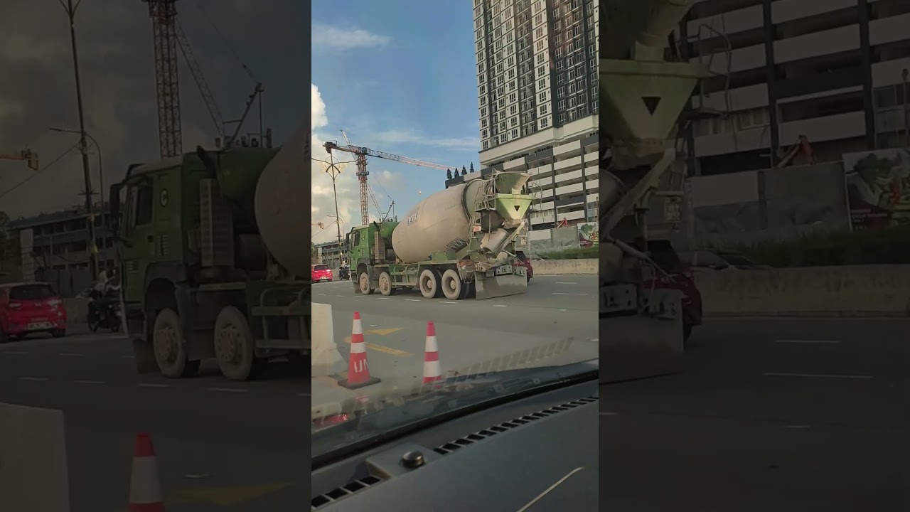 Green and white big cement mixer truck #trending #automobile #viralvideo