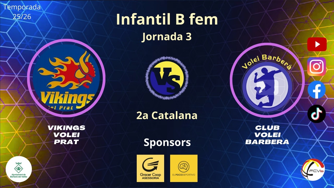 Vikings Volei Prat vs Cv Barberà, Infantil B fem, J3 2a fase, 07/03/26, 2a catalana, #Aymibarberà!!