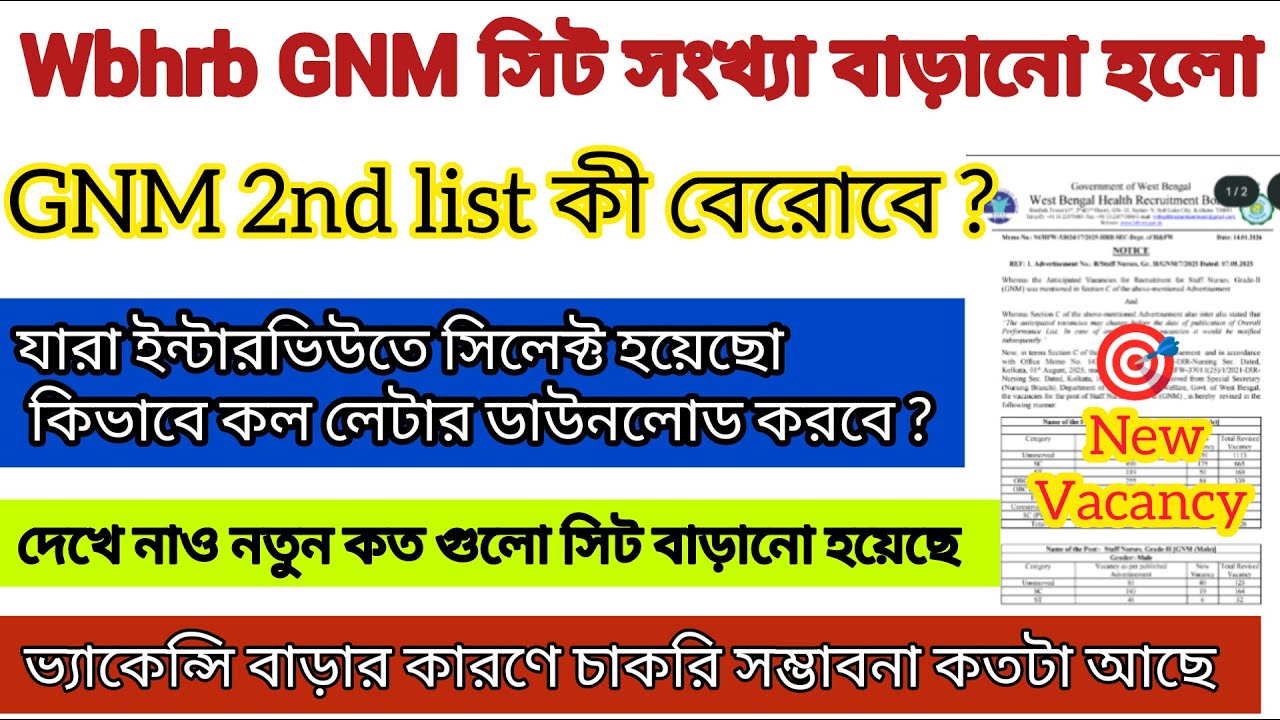 Wbhrb GNM Vacancy Increase & Interview Notice | Wbhrb GNM CBT Exam Result Out 2026 | Wb GNM Result