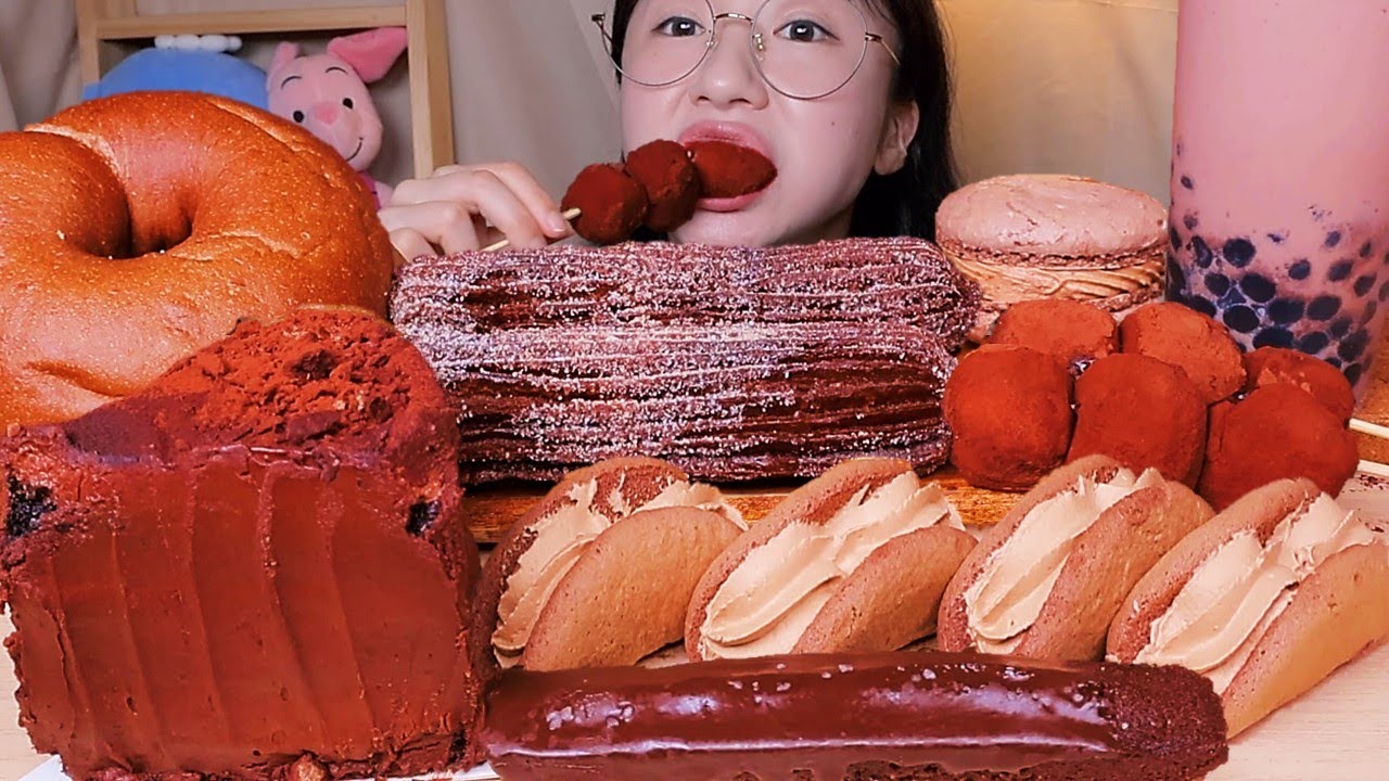 Chocolate Party🍫 버블티까지! 초코케이크 츄러스 마카롱 오믈렛 베이글 초코 디저트 먹방 Dessert Mukbang
