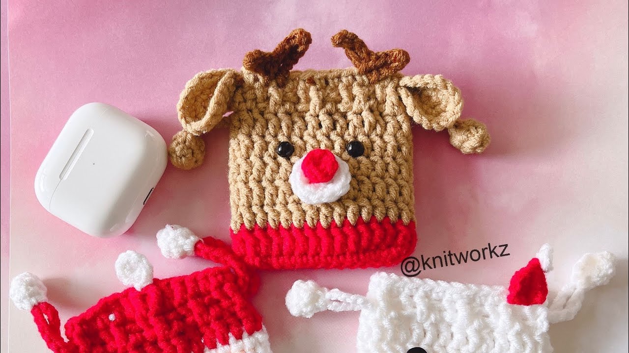 Crochet Christmas pouch - how to crochet reindeer drawstring pouch full tutorial | Christmas gift