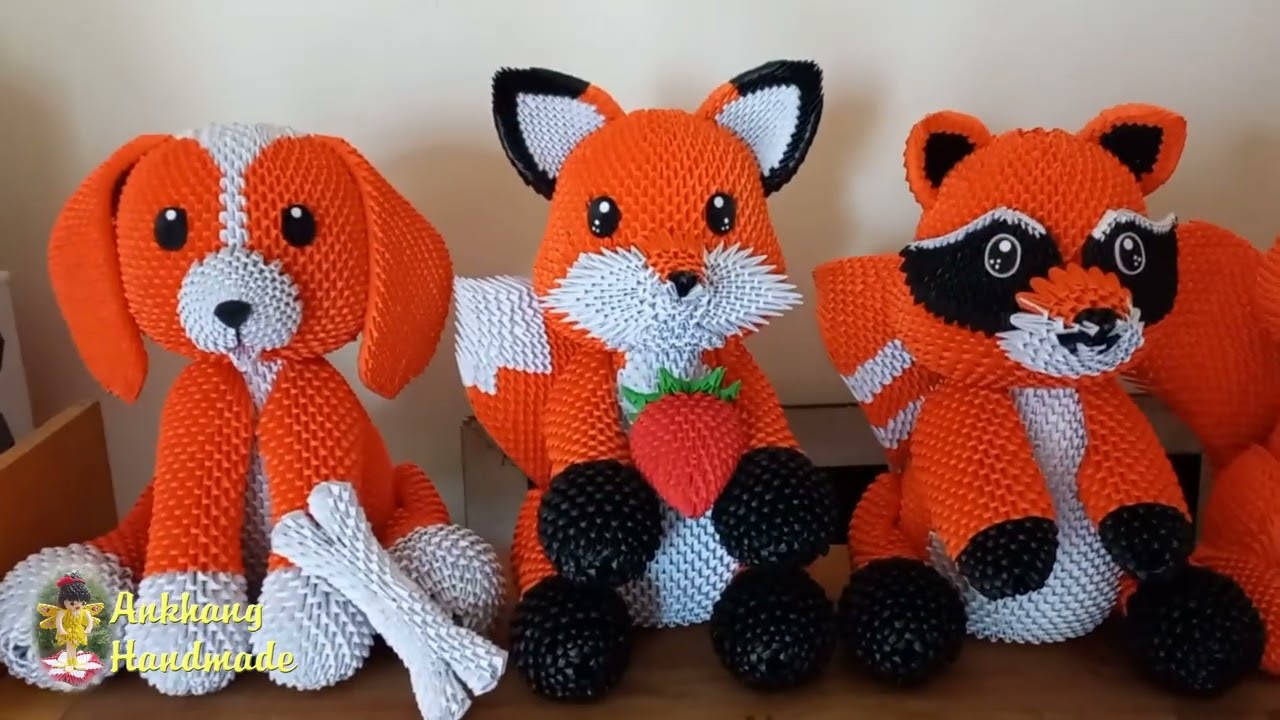 3d origami raccoon ,  paper sculpture raccoon , paper craft idea