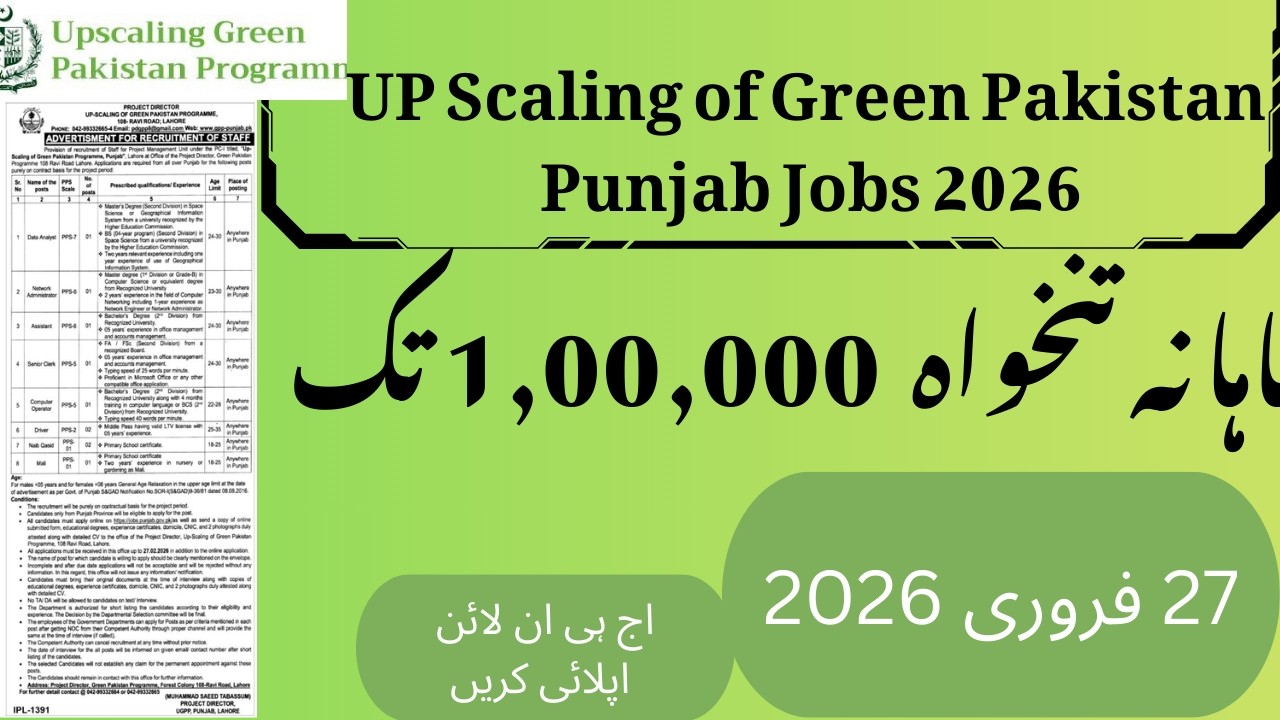 UP Scaling Green Pakistan Punjab Jobs 2026 |Jobs in Pakistan