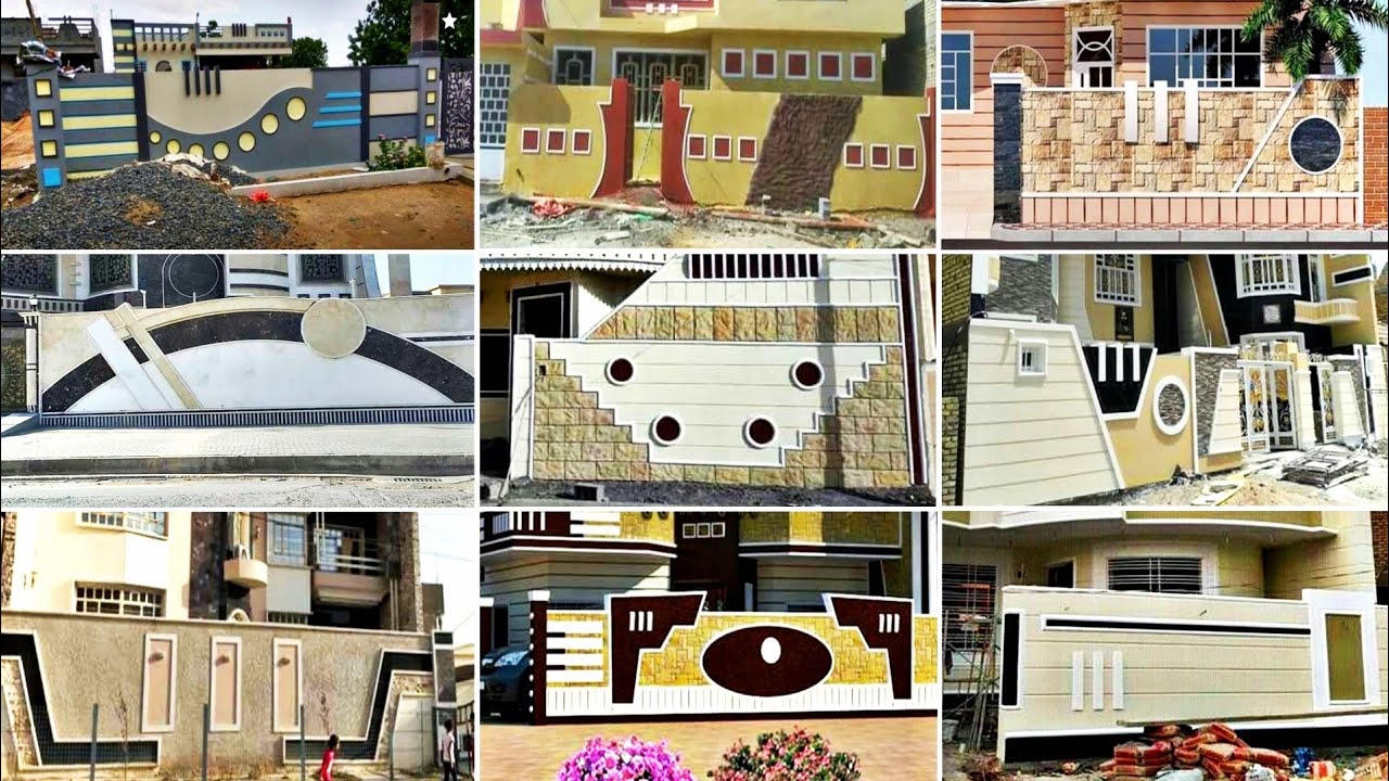 Modern Style Compound Wall Designs indian Style Compound Wall Designs photos // Village Construction