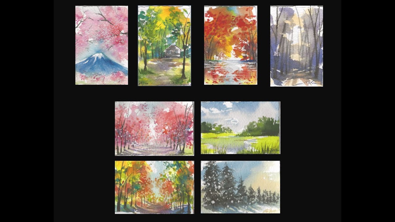 Mini Mini Paintings（２”x３”）:  Autumn and Summer by Sumiyo Toribe