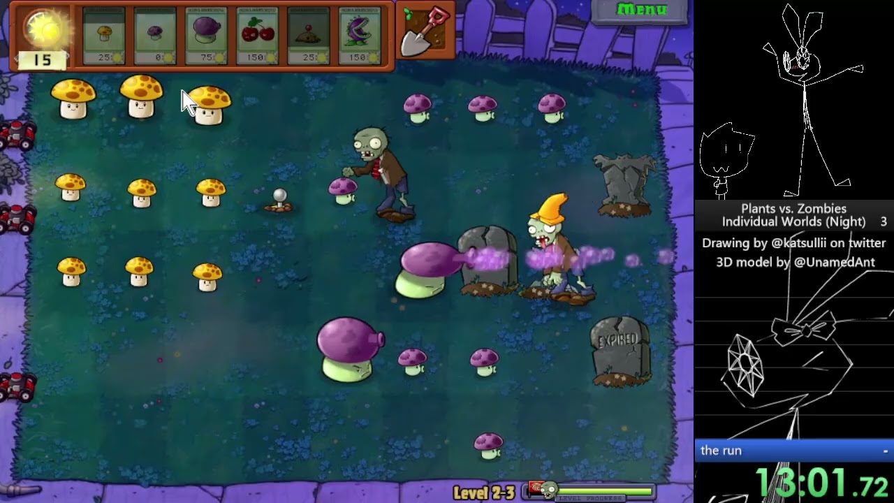 Plants vs Zombies Night speedrun in 50:39