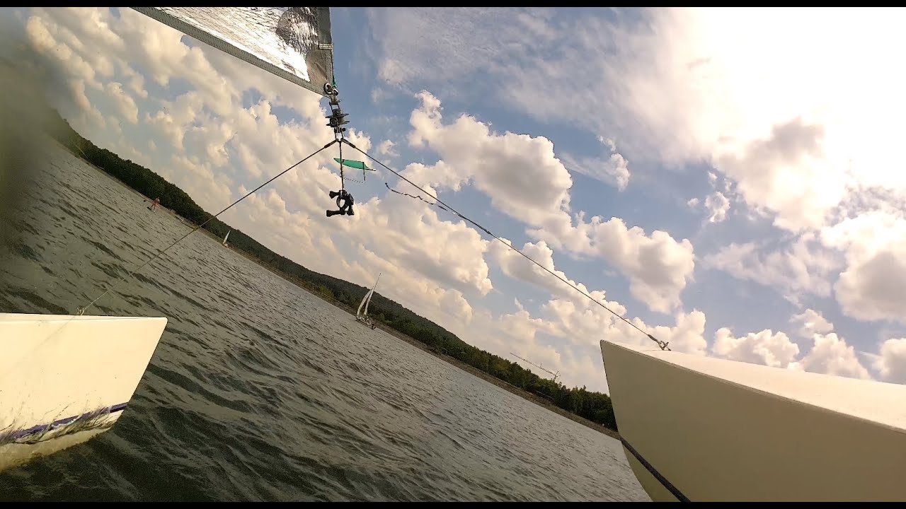 Flying the hull fun Dart 15 Sting Catamaran Bostal Lake 4K Bostalsee Segeln