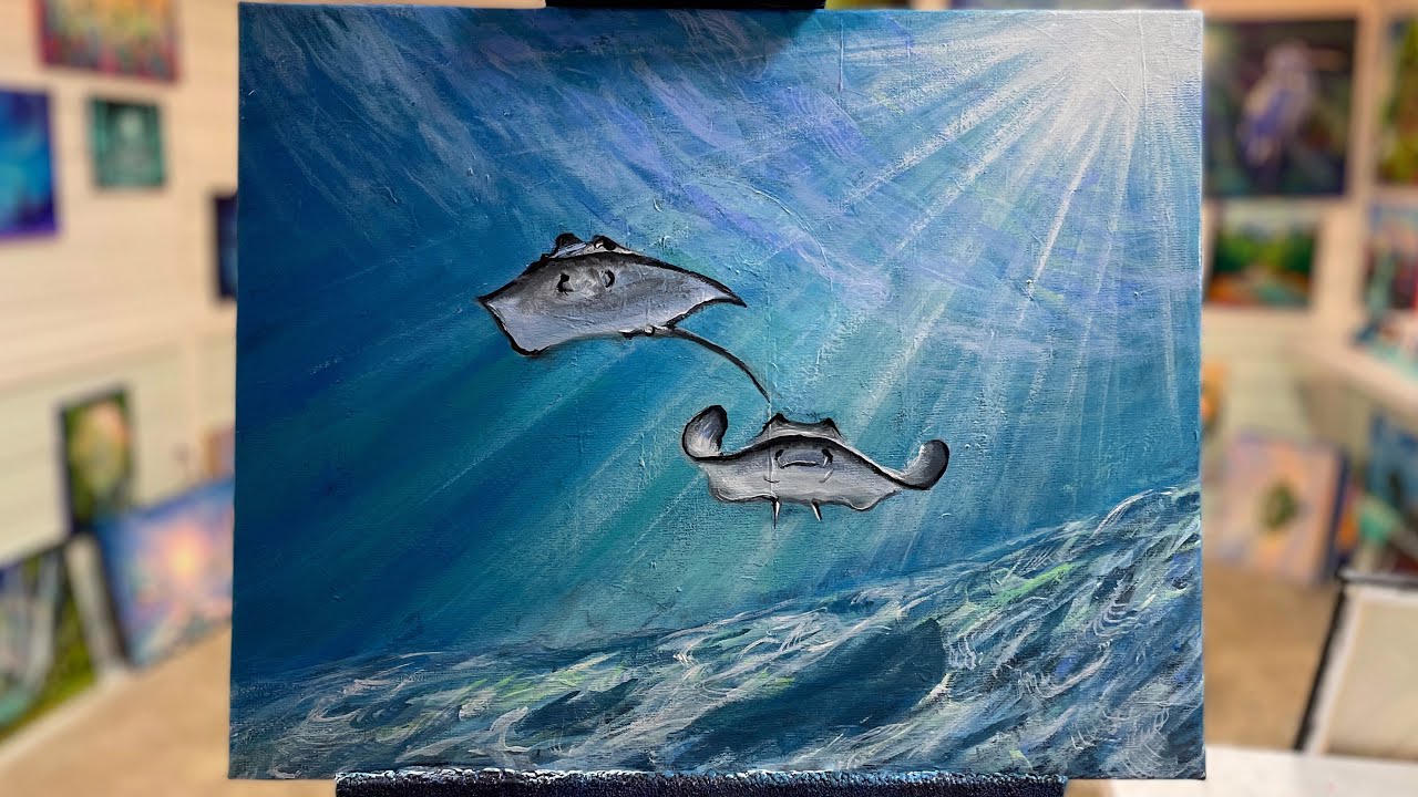 Underwater Painting Tutorial /Tropical Stingrays & Sun Rays / Step By Step Acrylic!