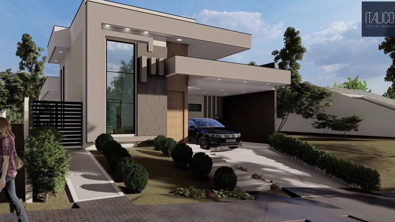 Casa térrea contemporânea 12x30 condomínio Swiss Park Campinas fachada moderna