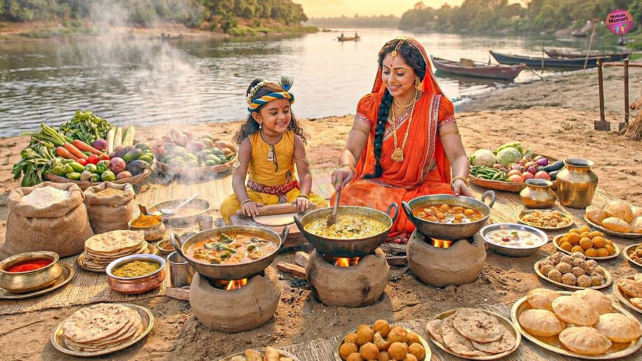 #Video - गंगा किनारे मईया यशोदा और कृष्ण ने बनाये अनेको ब्यंजन | #yashomatimaiyaakenandlala
