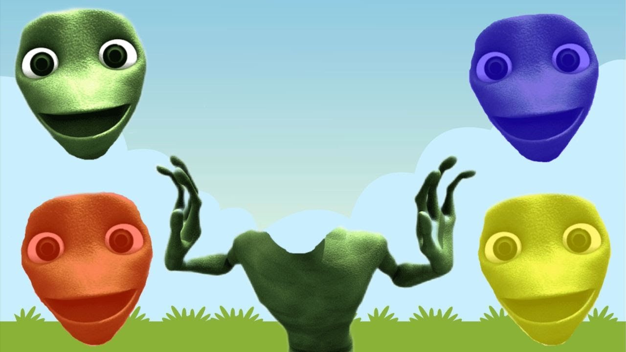 dame tu cosita - puzzle - wrong heads top superheroes - green - alien - dance