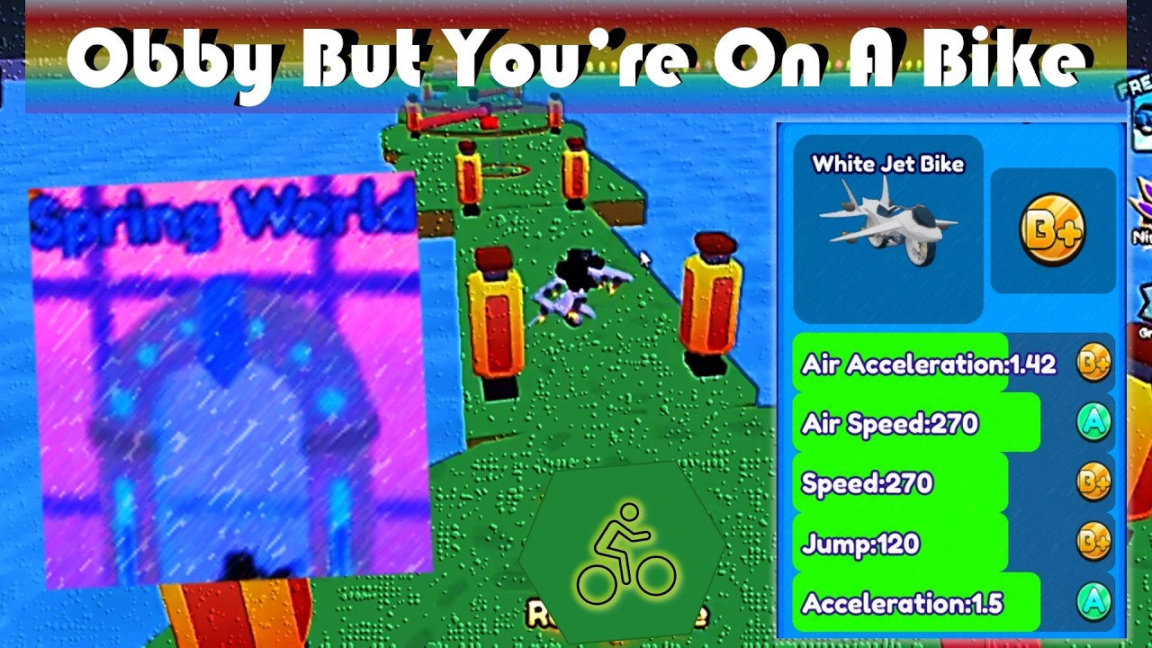 Obby But You're On A Bike: Spring World (White Jet Bike World Record NO DEATHS Speedrun)!!