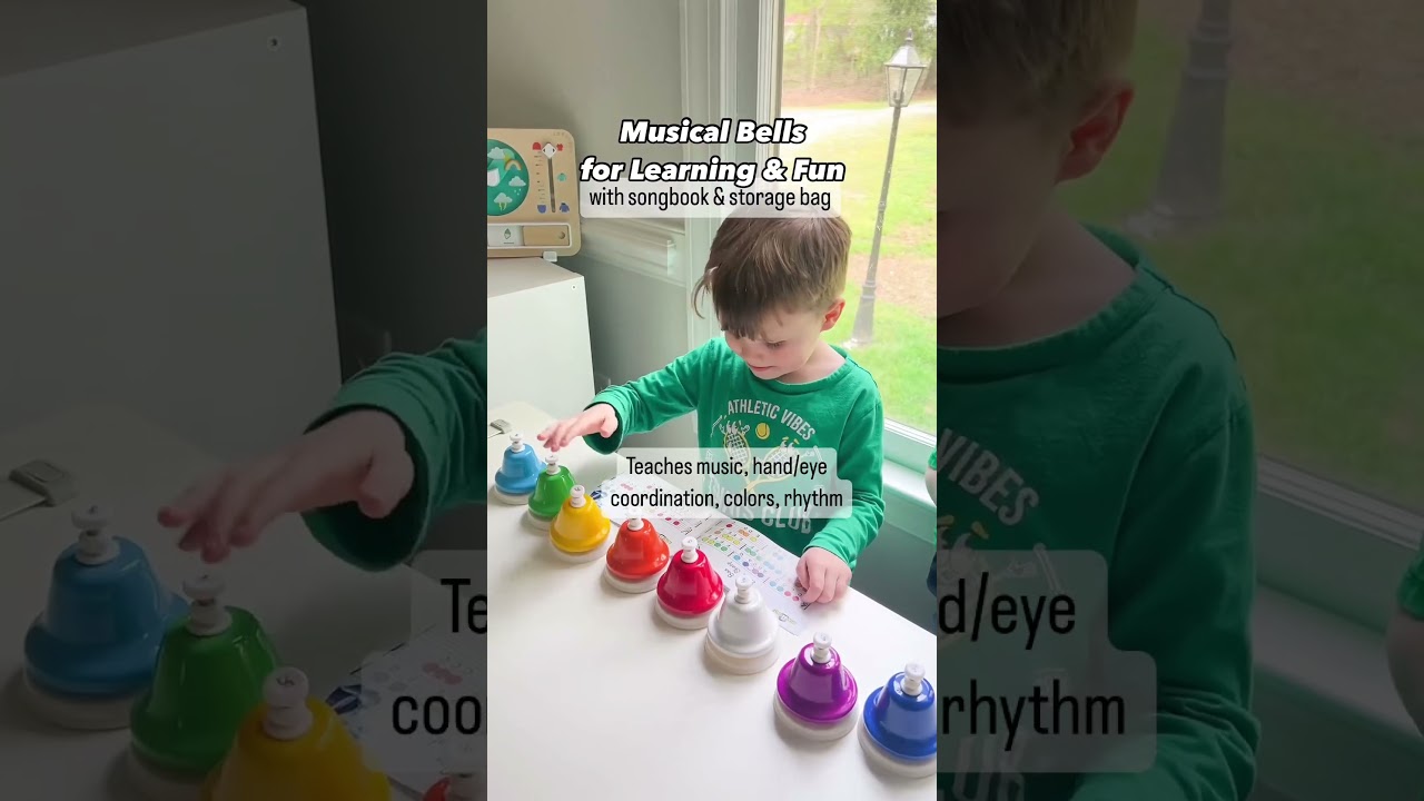 Musical Desk Bells Set for Kids - 8 Note Colorful Bells with Songbook - Perfect Educational Toy
