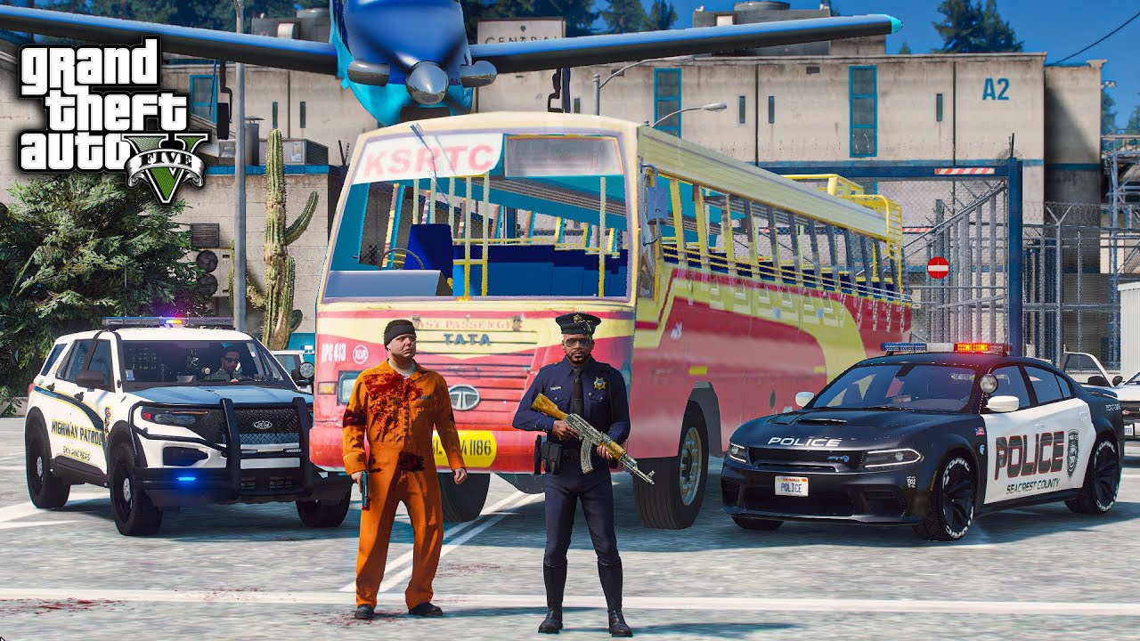 GTA 5 : ESCAPING CENTRAL JAIL WITH ആന വണ്ടി | KSRTC !! MALAYALAM