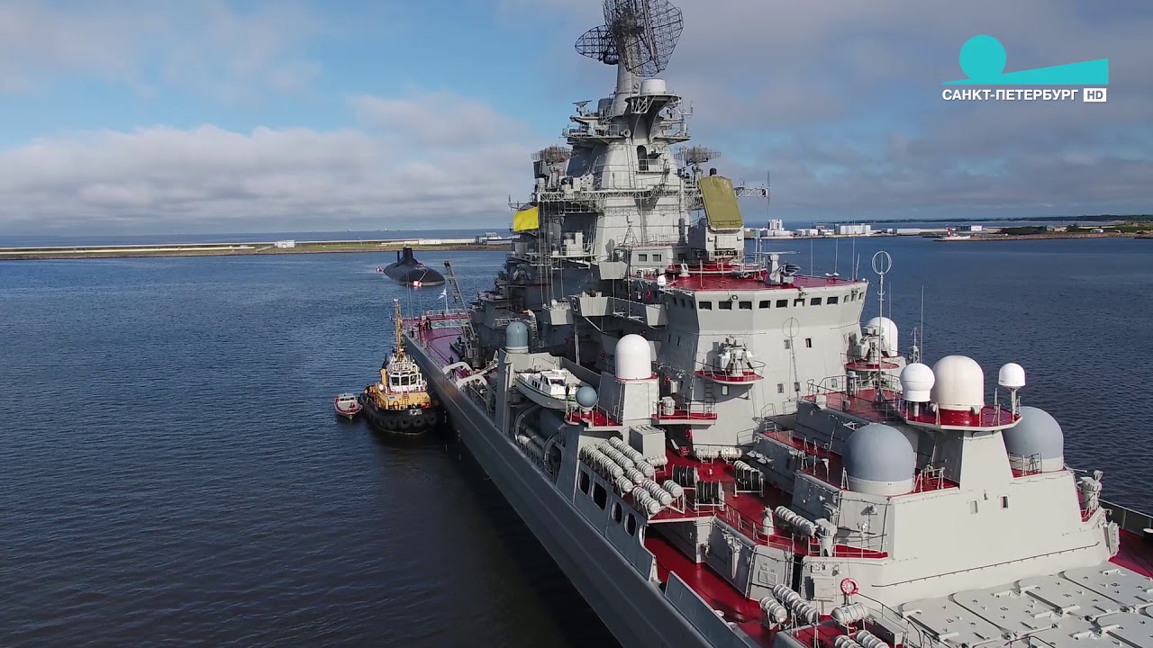 Kirov-class nuclear battlecruiser Peter the Great (Project 1144 Orlan Pyotr Veliky) from air HD