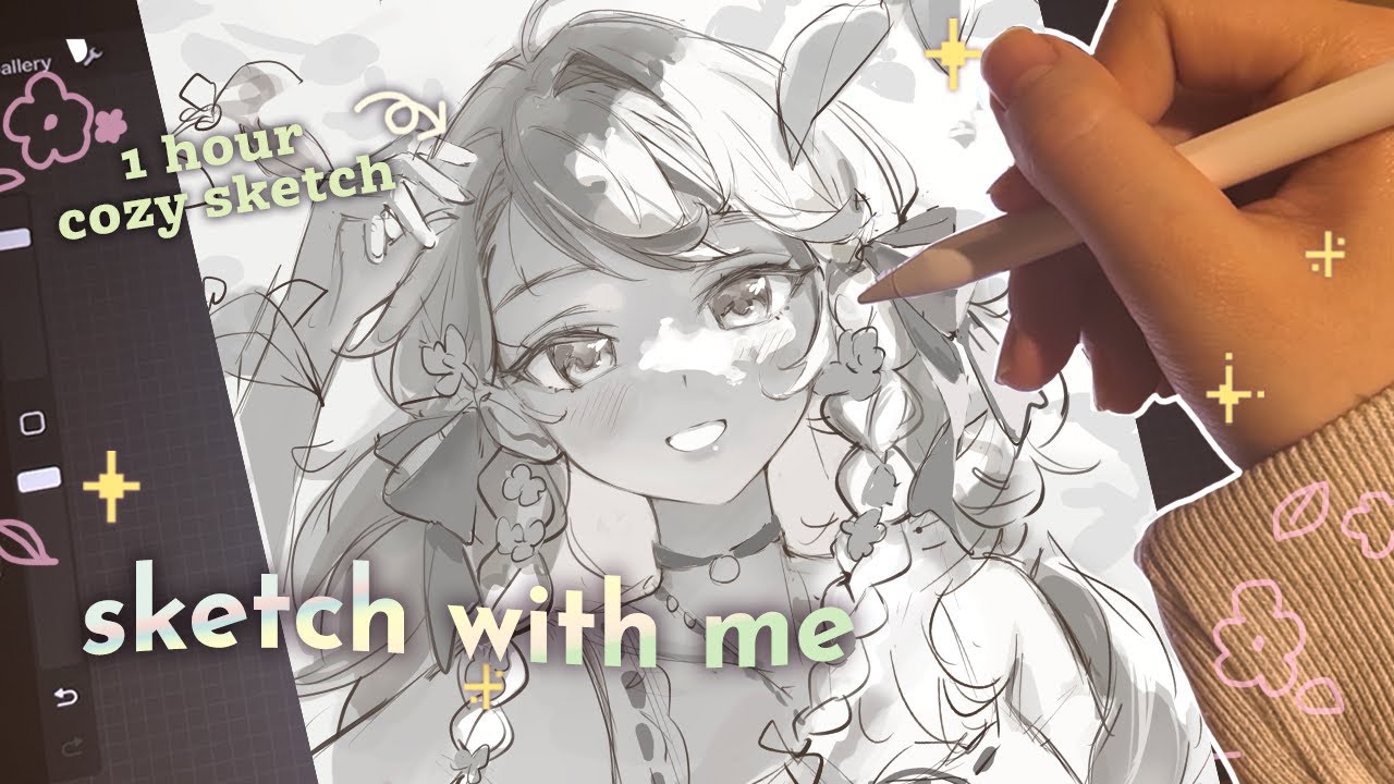 Sketch with me ☁✨ 1 hour cozy ipad asmr, real time process, draw with me, cute character design