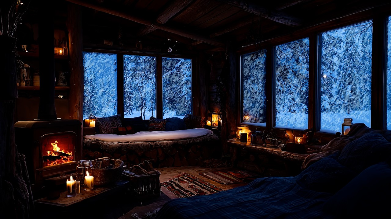 Snowstorm Night by the Fireplace 🌨️🔥 Cozy Cabin Ambience for Deep Rest