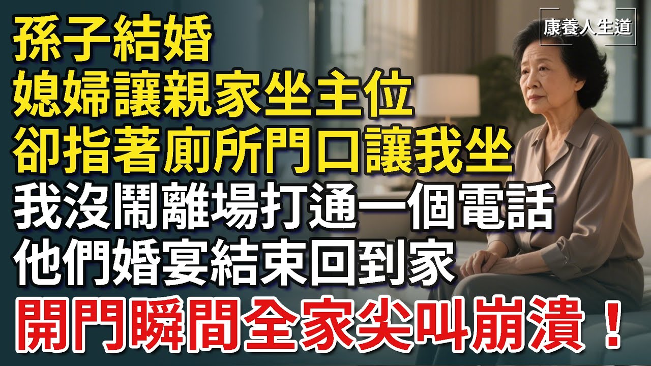 孫子結婚媳婦讓親家坐主位，卻指著廁所門口讓我坐，我沒鬧離場打通一個電話，他們婚宴結束回到家，開門瞬間全家尖叫崩潰！​【康養人生道】 #康養人生道 #上了年紀該明白的事 #養老 #聰明老人 #長壽秘密