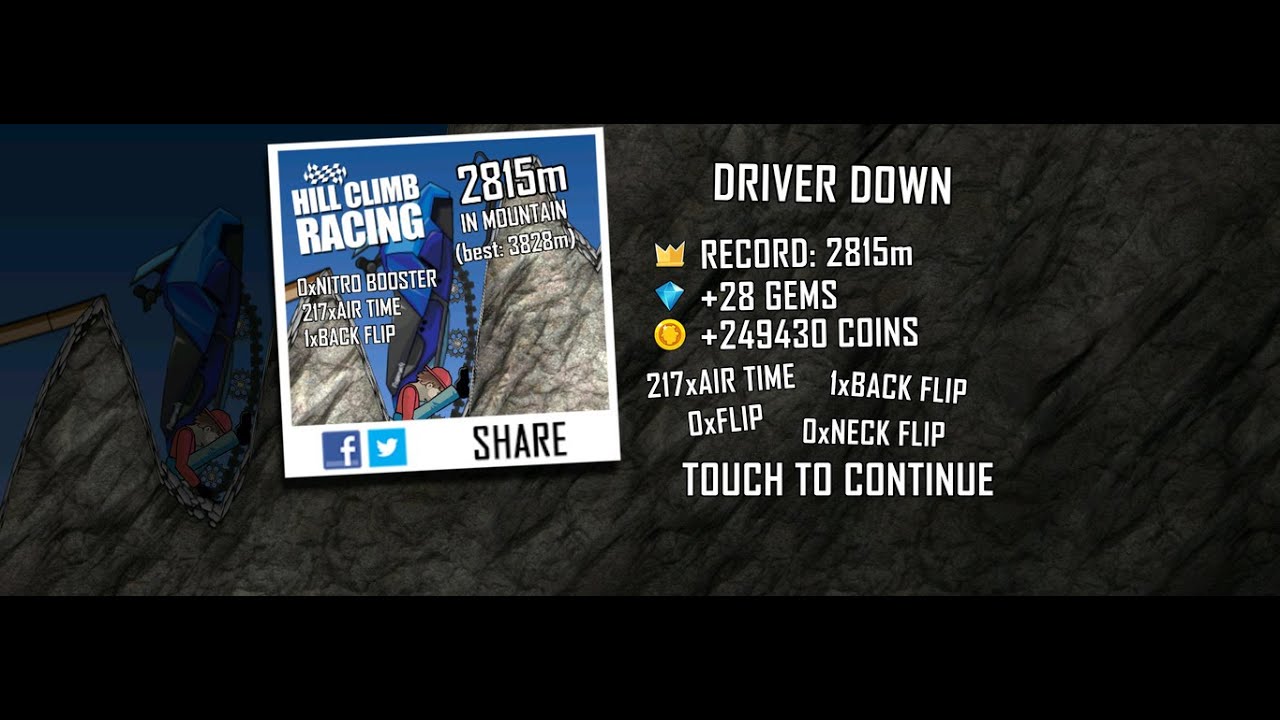 Hill Climb Racing: 2815m in Mountain on Snow Mobile (no boosters, no pets)
