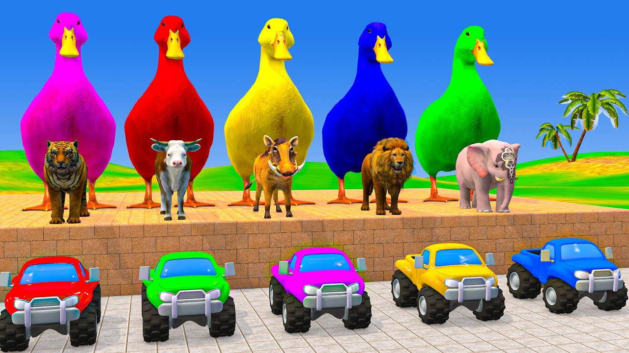 Long Slide Game With Cow Elephant Gorilla Hippopotamus Tiger 3d Animal Game Funny 3d Animals