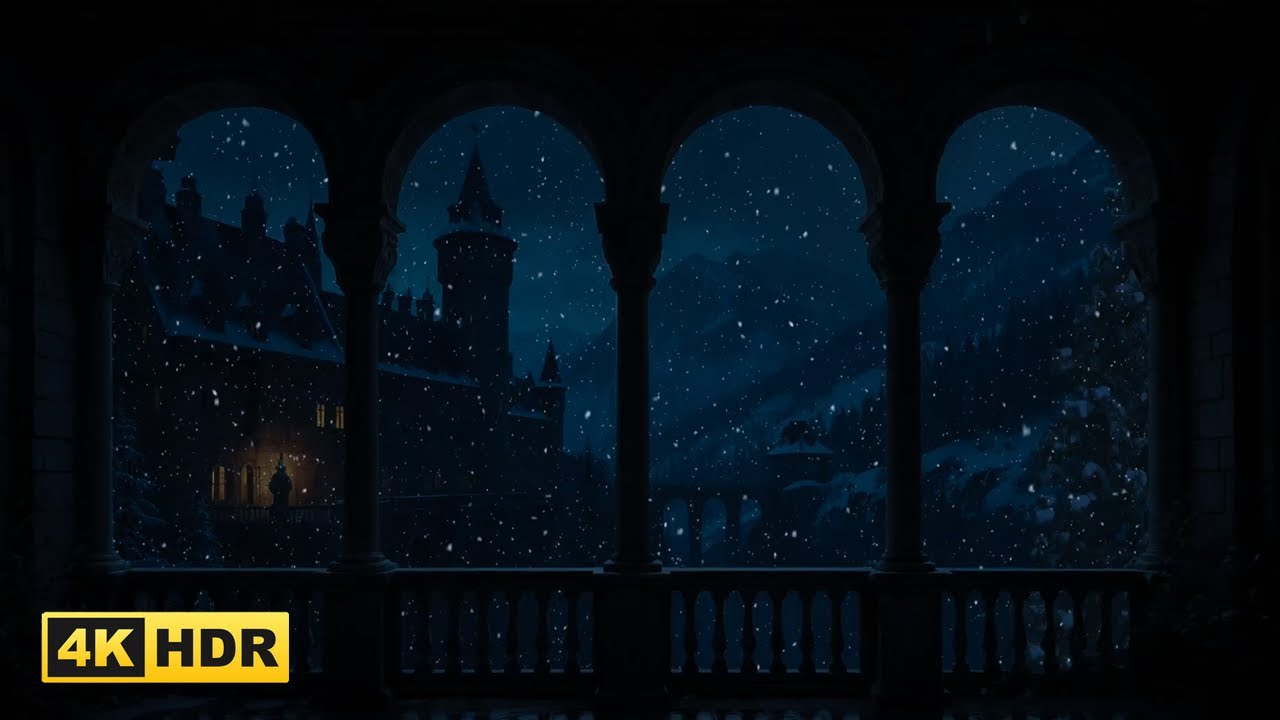 4K Harry Potter Winter Window View - Magical Snowfall & Wind Ambience for Deep Sleep & Productivity