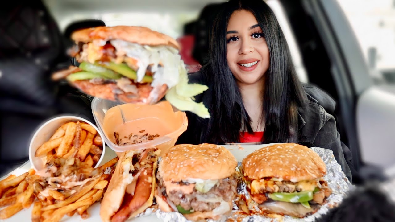 FIVE GUYS MUKBANG!! ANIMAL STYLE BIG CHEESEBURGER, CAJUN FRIES, CHEESE HOT DOG, HAMBURGER