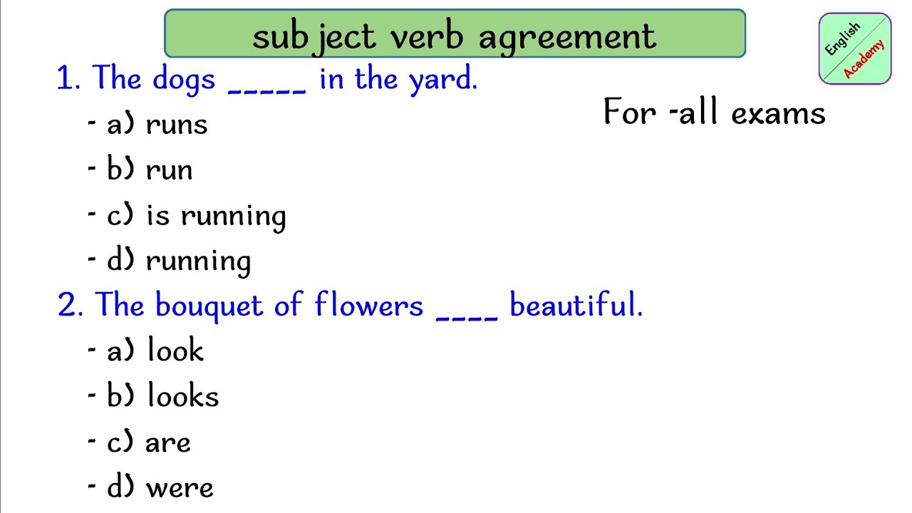Subject Verb Agreement set 1 #englishacademy #subjectverbagreement