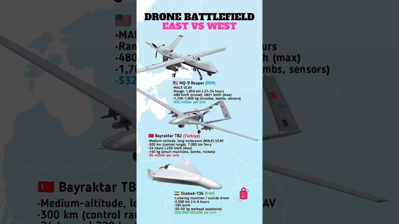 Bayraktar TB2 vs MQ-9 Reaper vs Shahed-136 | Combat Drone Comparison