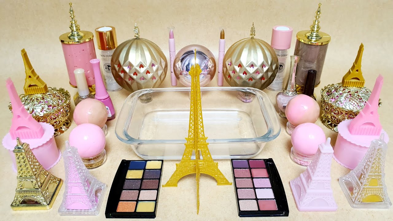 Rose Gold SLIME with 3D Printing!Eiffel Tower! Mixing Makeup & Cracking Clay! Very Satisfying ASMR!