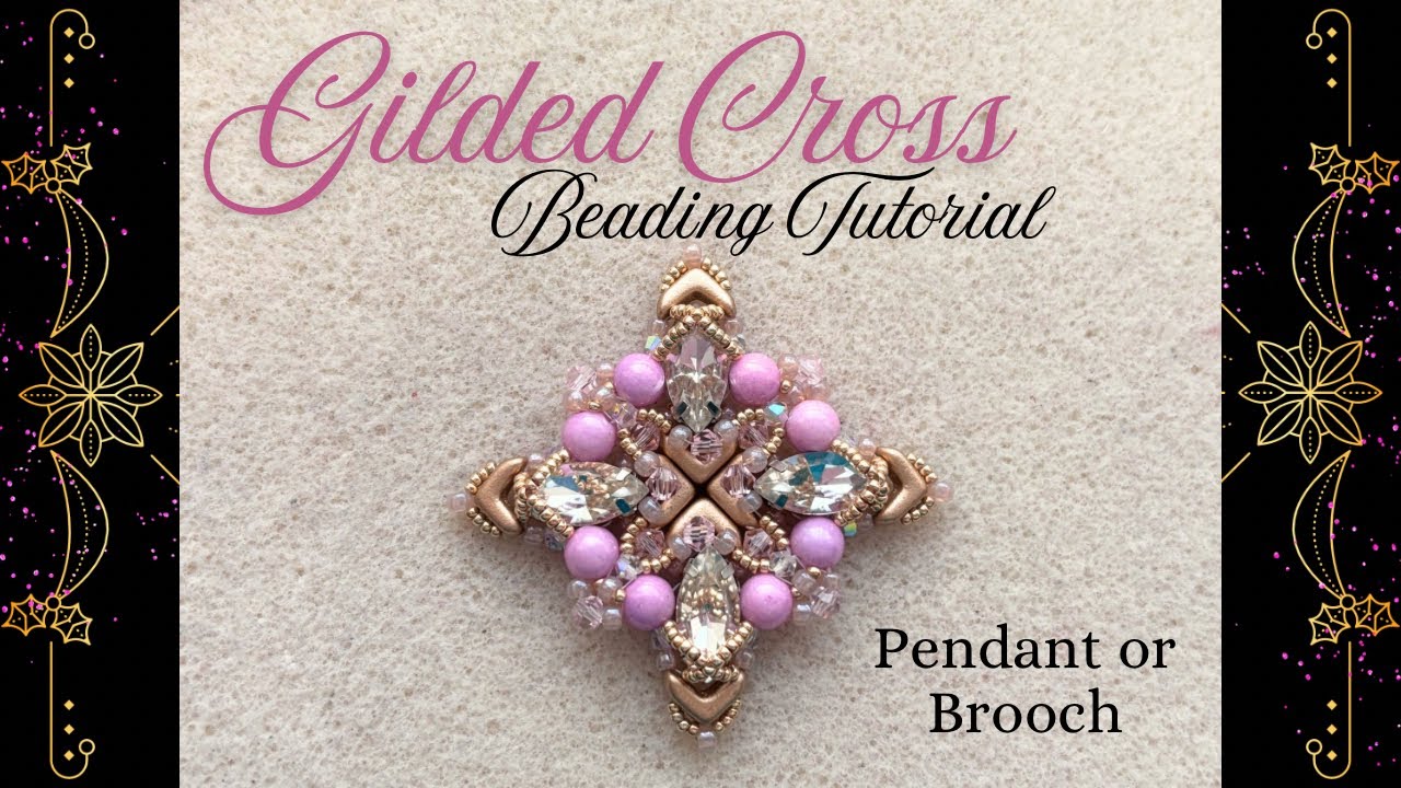 Gilded Cross Pendant or Brooch beading tutorial with Pink Lemonade Treasure Box from Potomac Beads