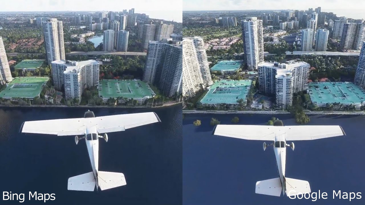 Microsoft Flight Simulator 2020 - Bing Maps vs. Google Maps (Miami Aventura)