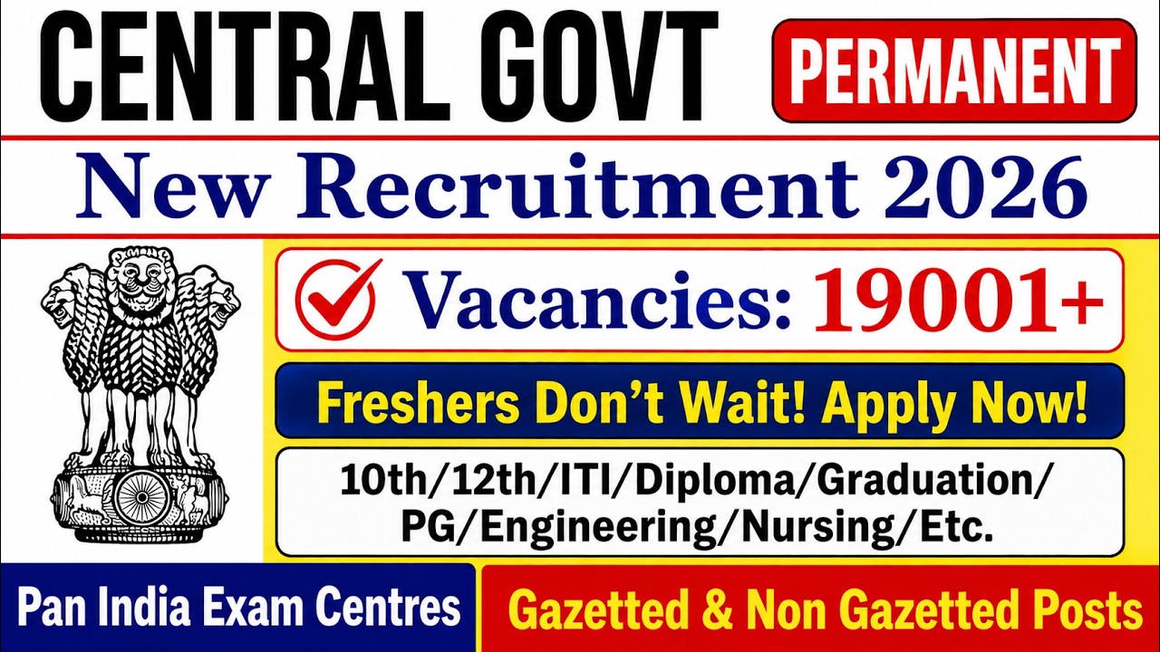 🚨Central Govt New Vacancy 2026 😱Vacancies: 19001+ 🎯10th/12th/Graduate 😍Freshers Job Vacancy