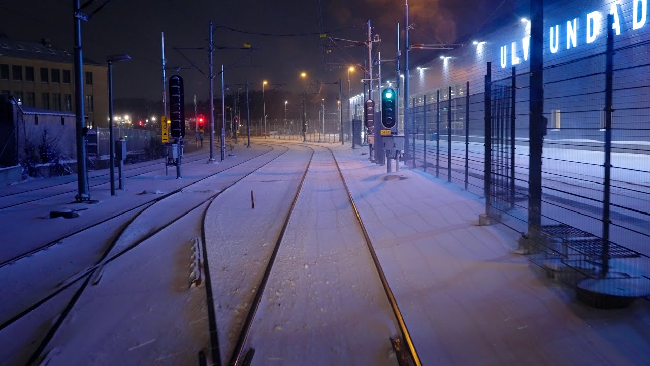 Tvärbanan från förarhytt, vinter 2023