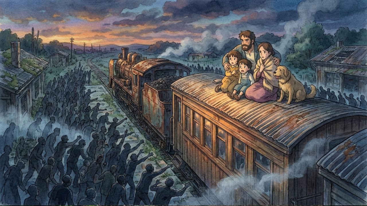 “Through a Silent World, We Survive on a Moving Train 🌙 | Ghibli-Style Anime Zombie Story”
