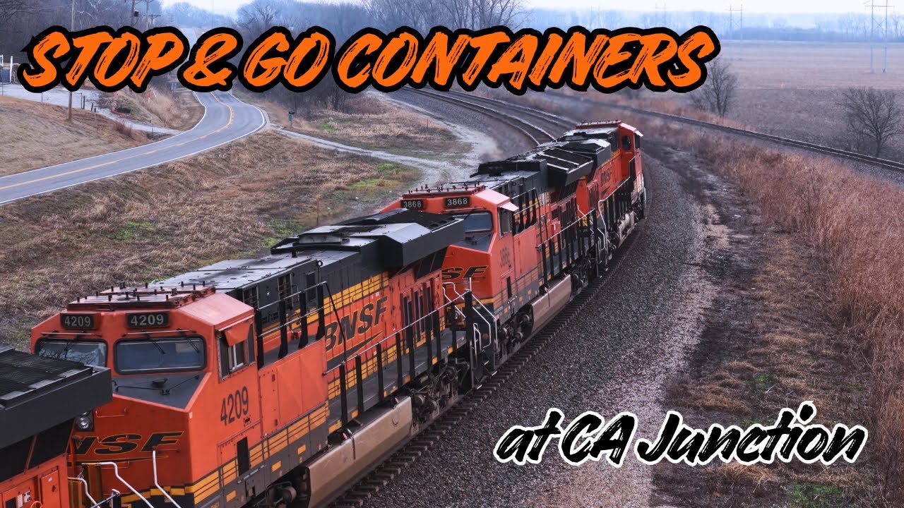 Intermodal pulls to a short halt before getting green and accelerating quickly through CA Junction