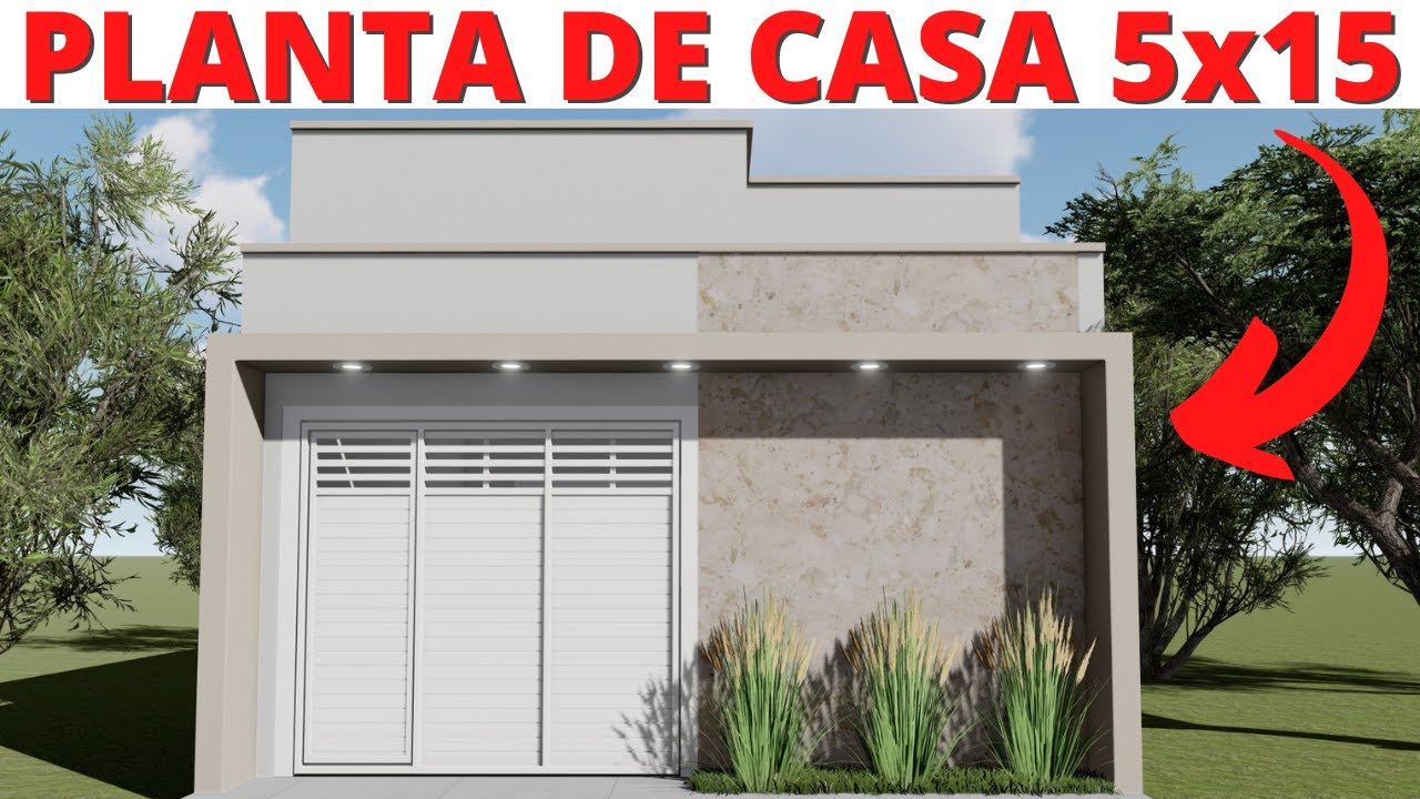 PLANTA DE CASA PEQUENA COM 02 QUARTOS (01 SUÍTE) 5x15 METROS!